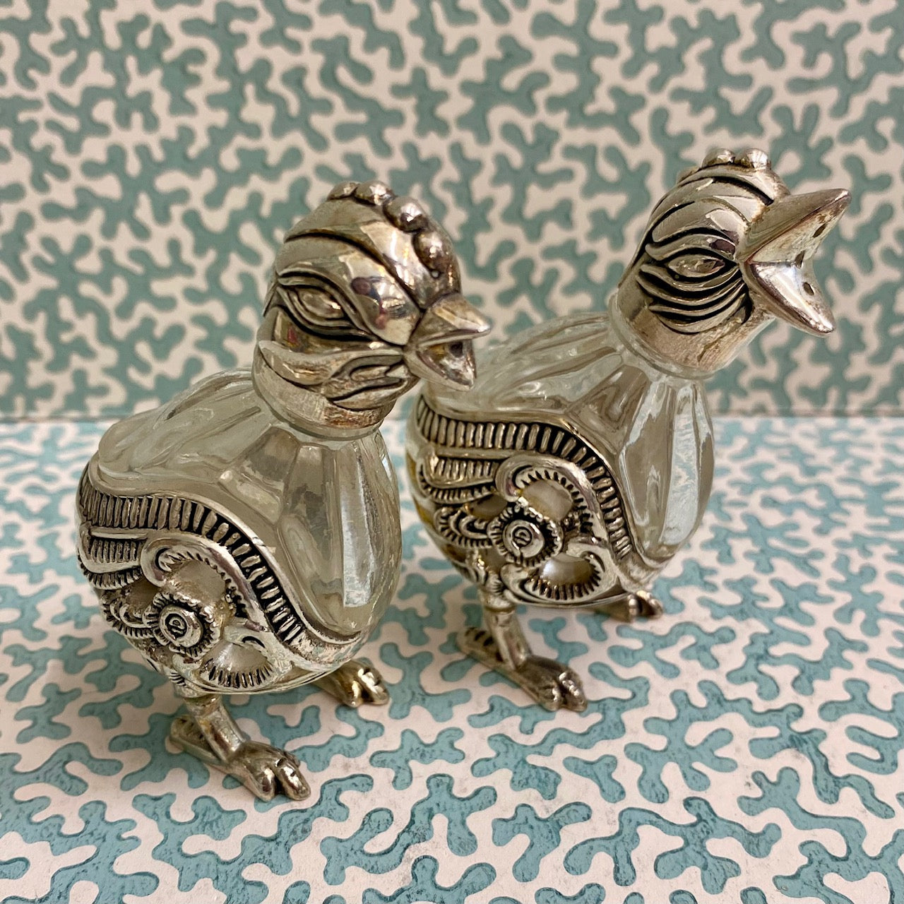 Pair Godinger Silver and Crystal Salt & Pepper Shaker Chicks  R59