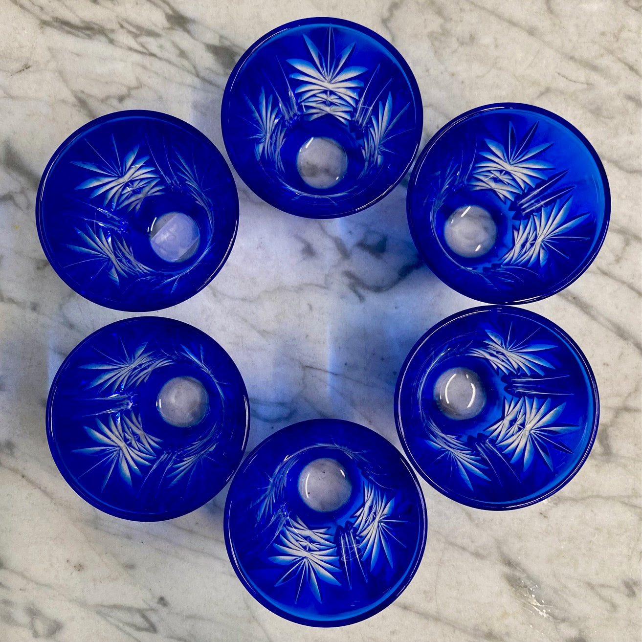 Set 6 Blue Cut Crystal Shot Glasses  C163