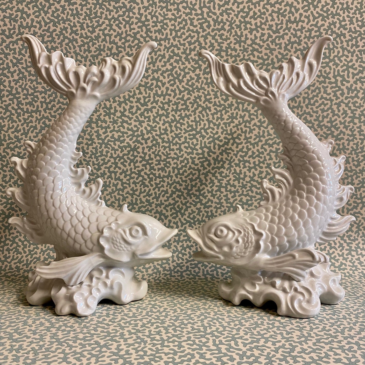 BEAUTIFUL PAIR DRESDEN WHITE PORCELAIN FISH