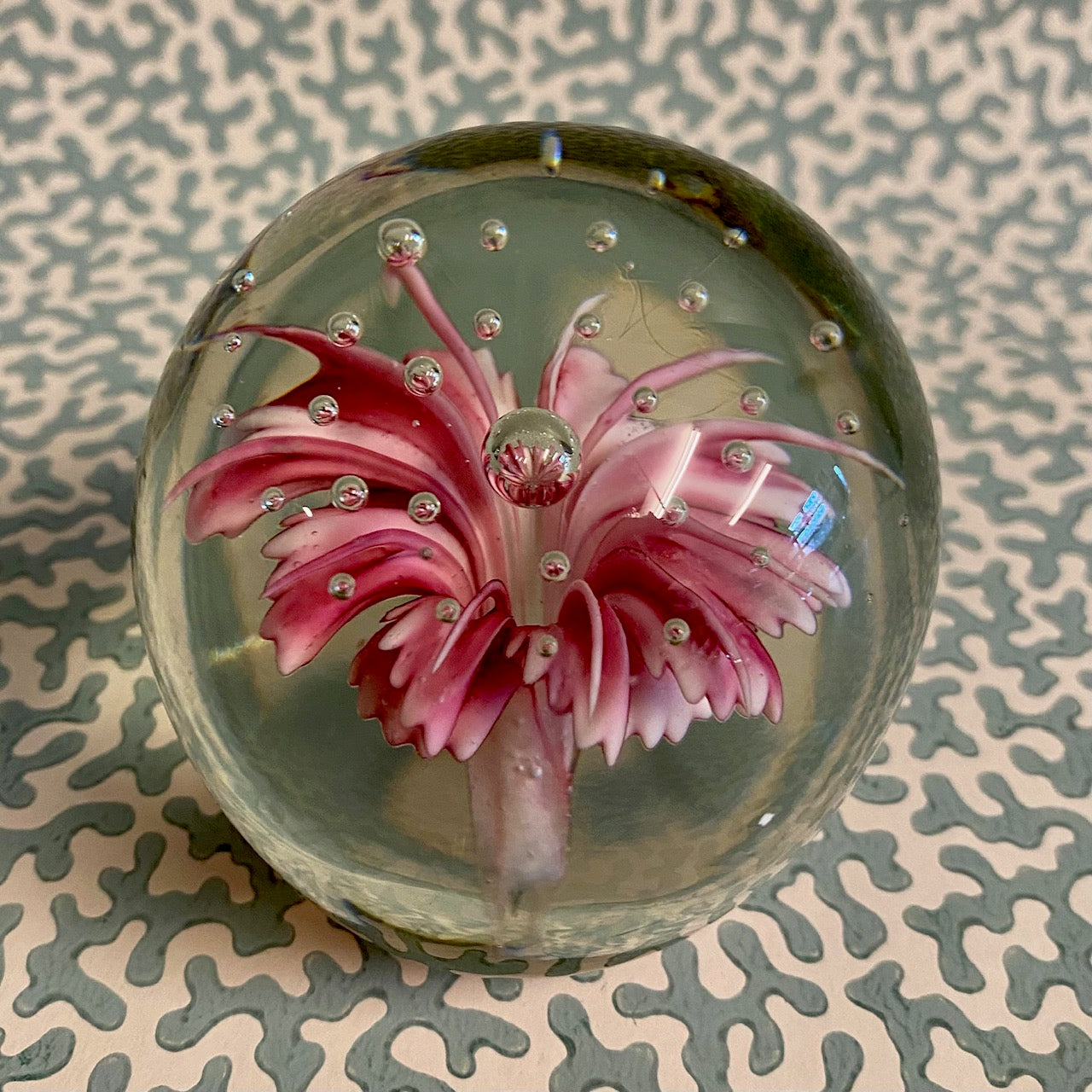 VINTAGE PINK FLOWER GLASS PAPERWEIGHTS