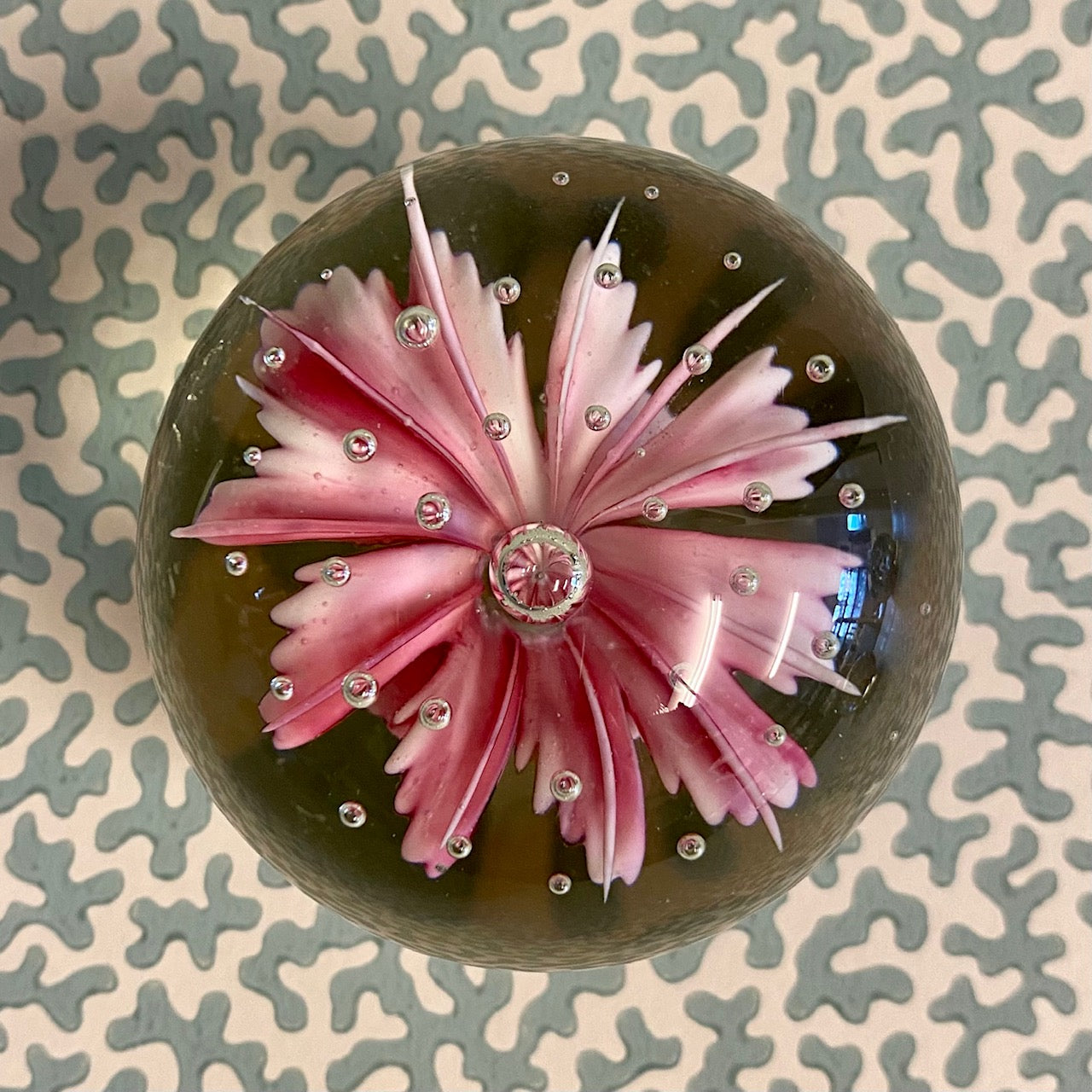 VINTAGE PINK FLOWER GLASS PAPERWEIGHTS