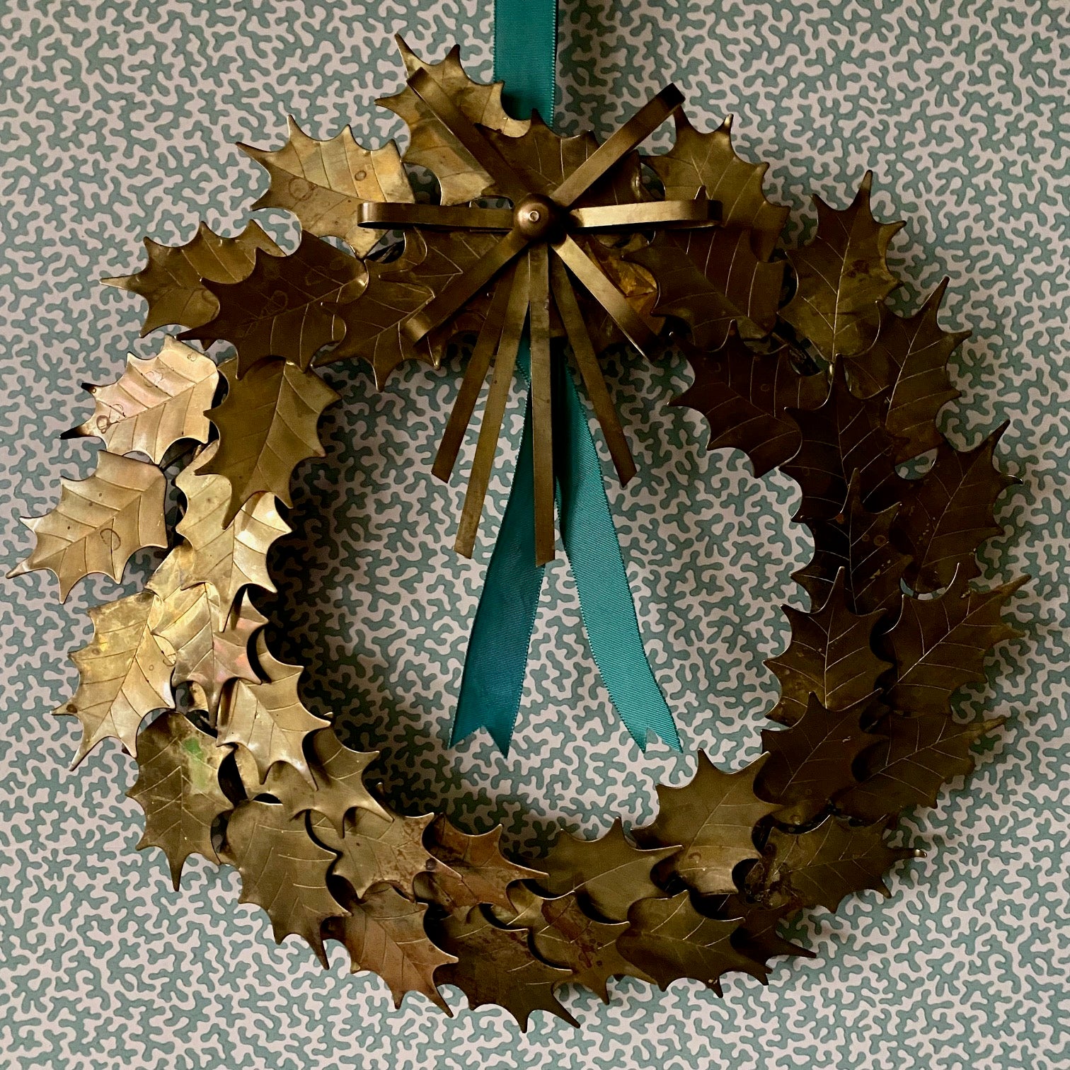 Vintage Brass Holly Wreath