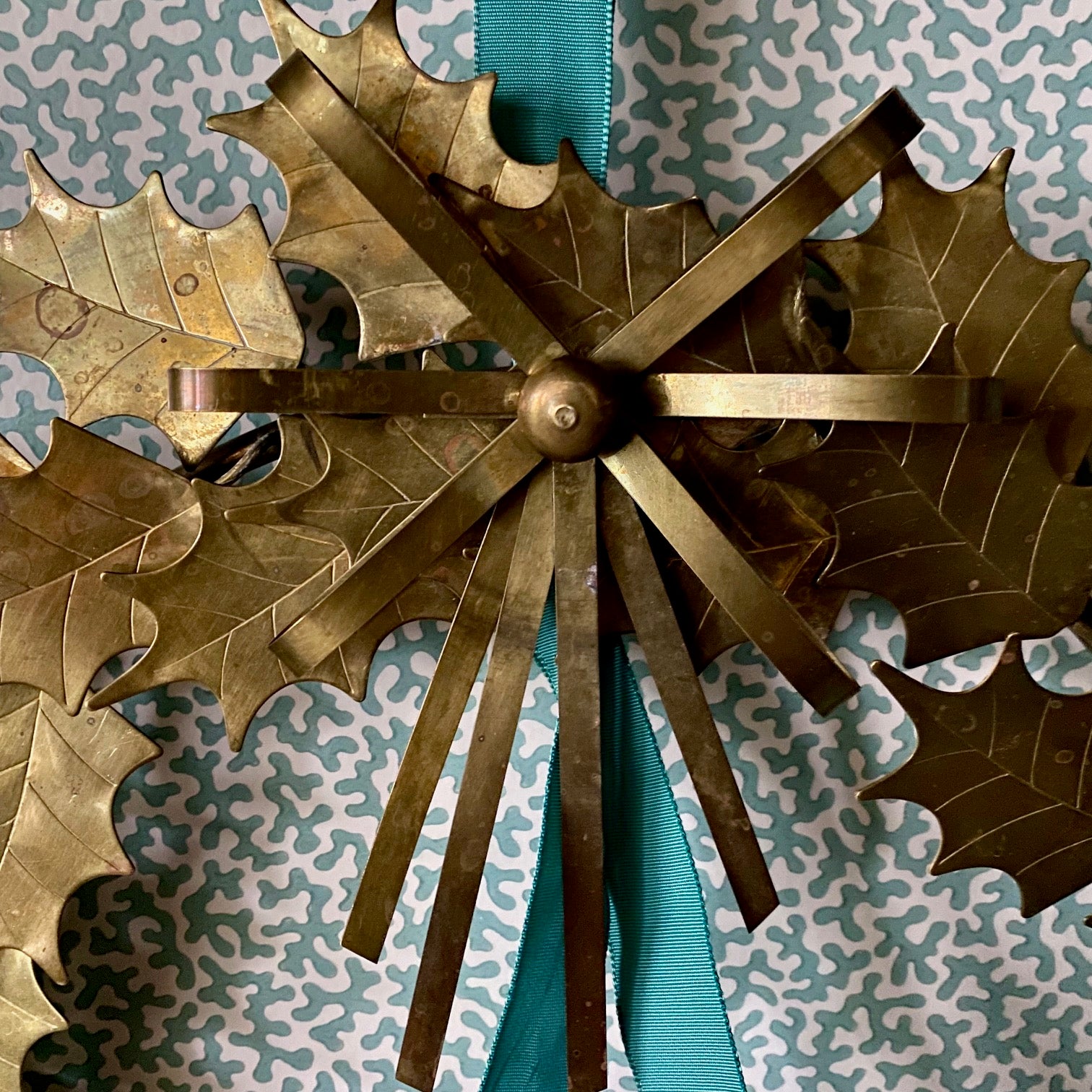 Vintage Brass Holly Wreath