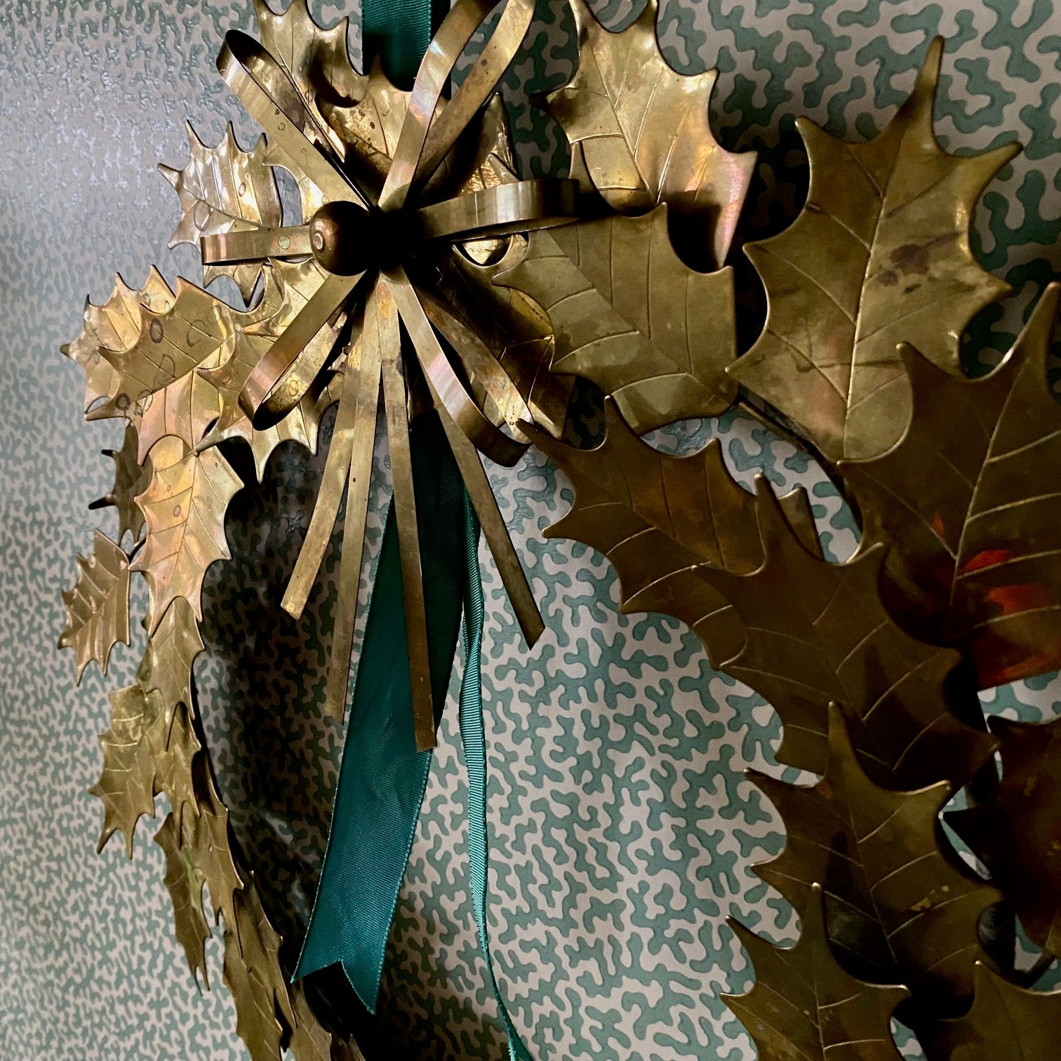 Vintage Brass Holly Wreath