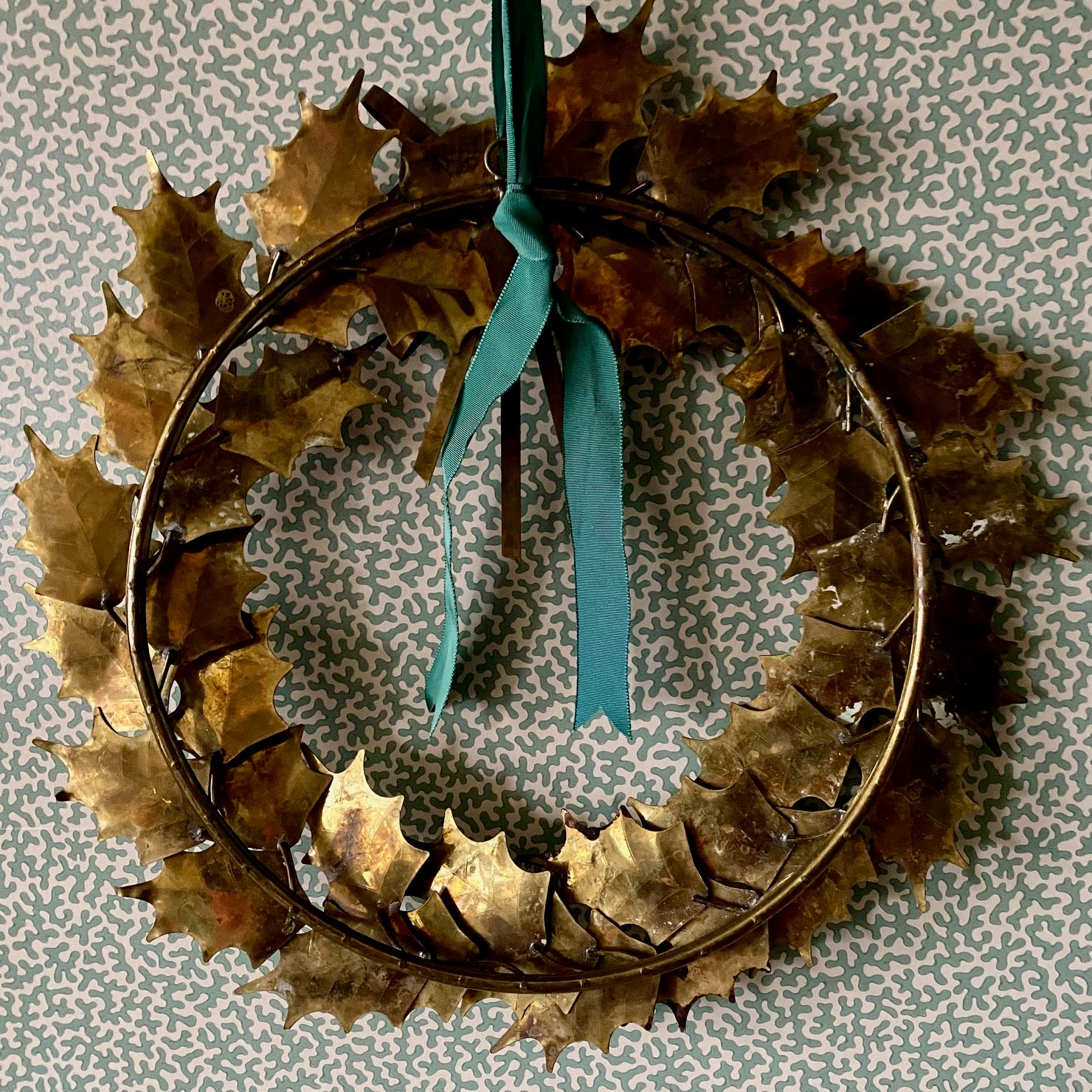 Vintage Brass Holly Wreath