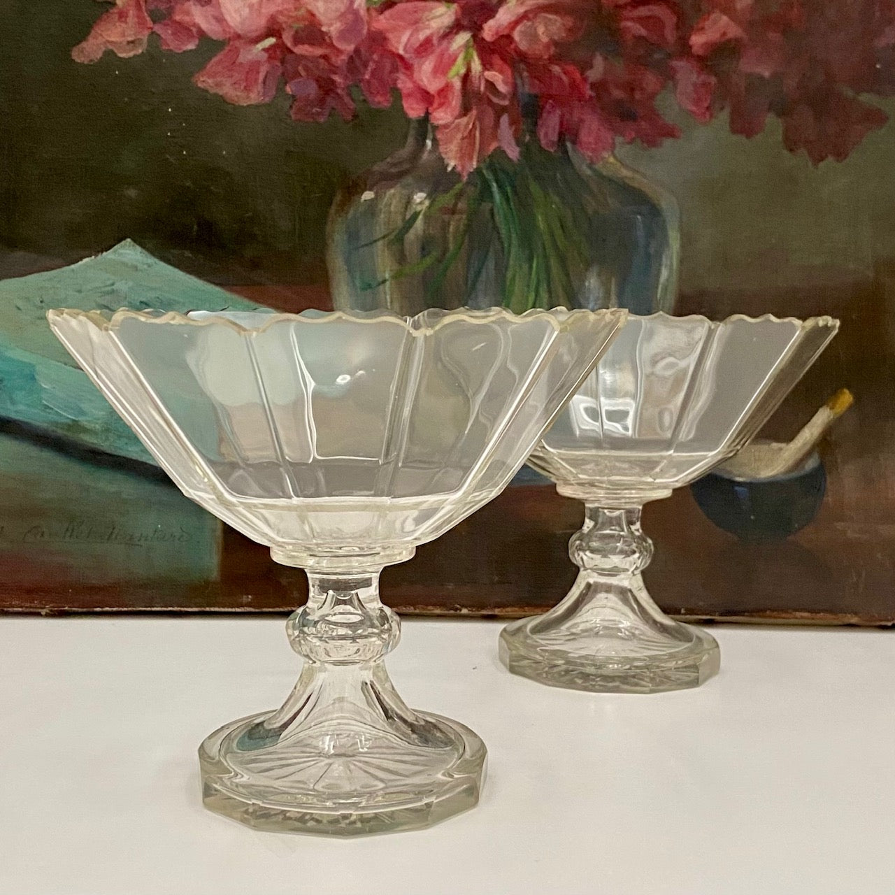 Pair French Glass Bon Bon Dishes  720