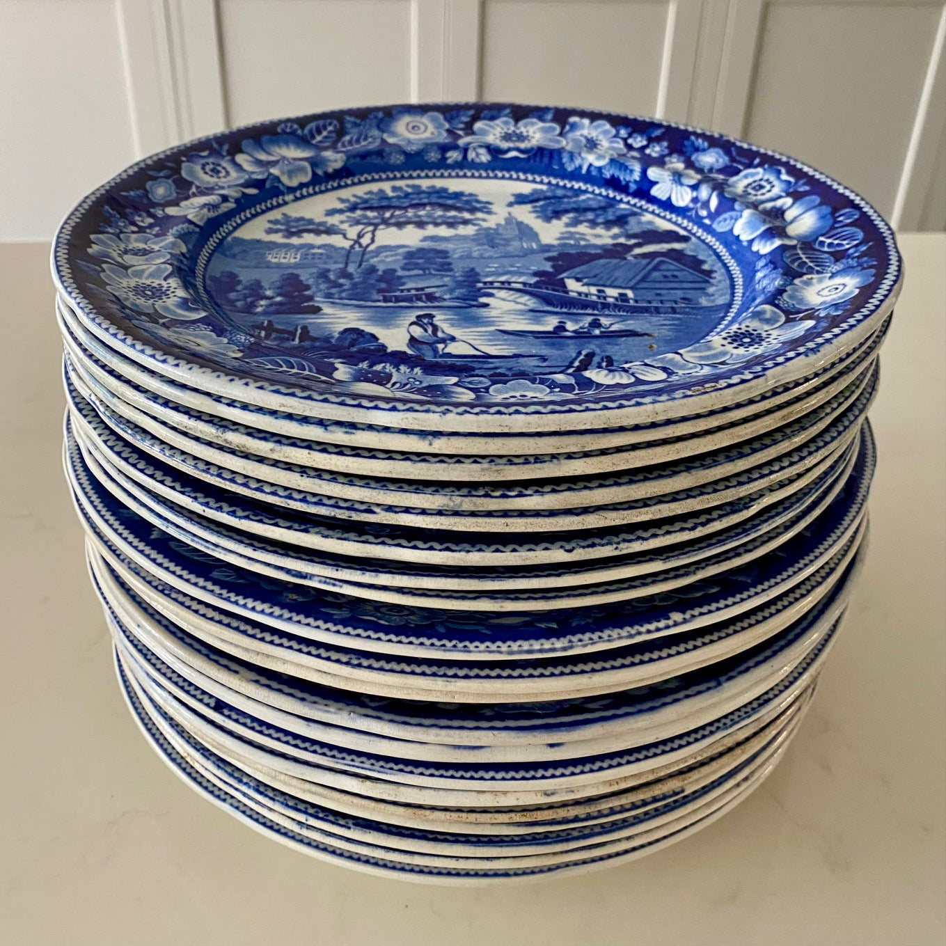 Fabulous Set 20 Wild Rose Staffordshire Blue & White Plates  G163