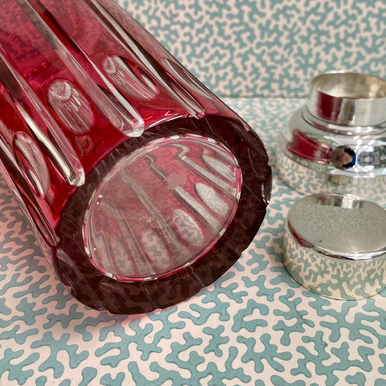 Large Cranberry Crystal Val St Lambert Cocktail Shaker  G163