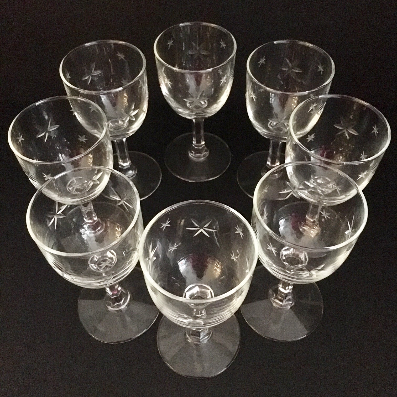 SET 8 AMERICAN CRYSTAL ART DECO SWEET WINE GLASSES
