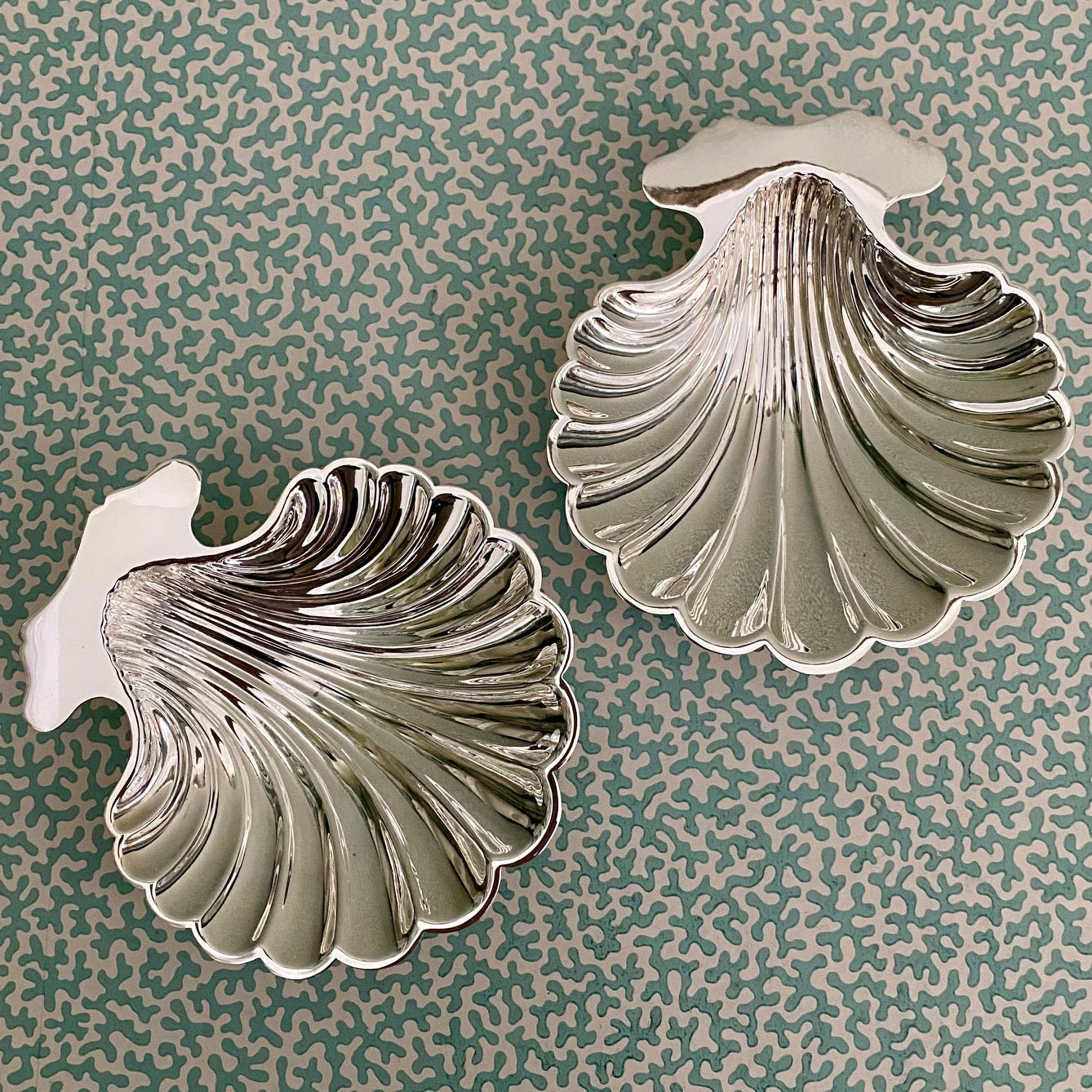 Pair of Silver Plated Scalloped Shell Dishes  B135