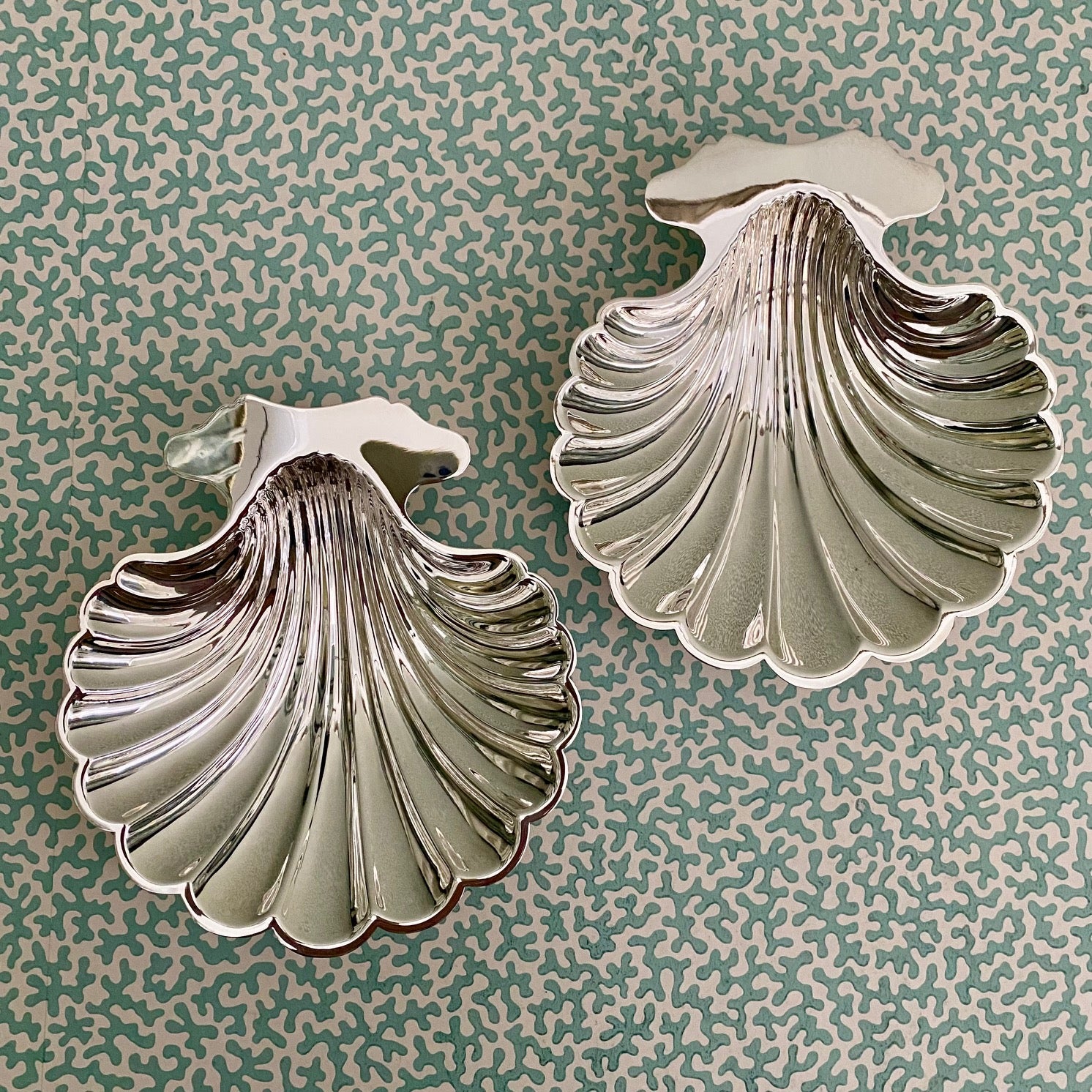 Pair of Silver Plated Scalloped Shell Dishes  B135