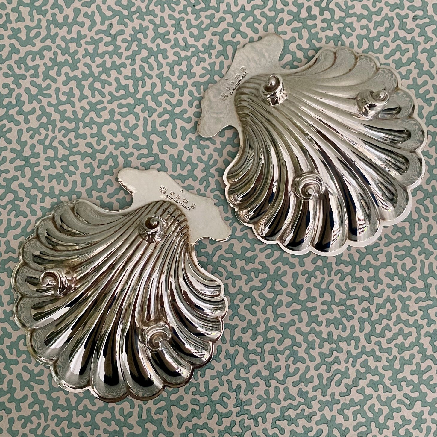 Pair of Silver Plated Scalloped Shell Dishes  B135