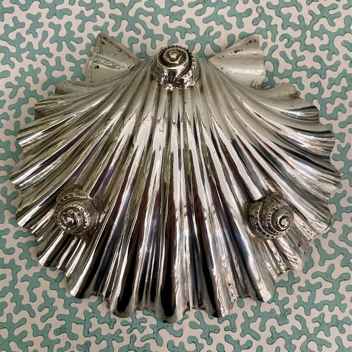 Pair Silver Plated Scallop Shell Dishes with Bow Top  Q58
