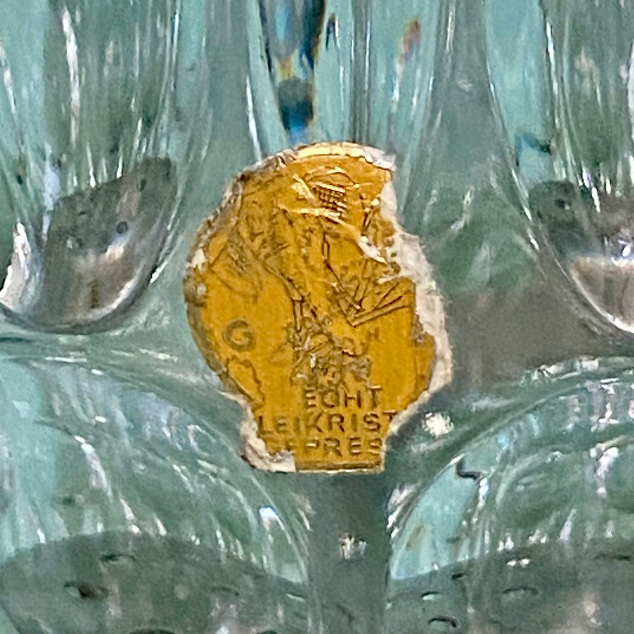 German Crystal Ice Bucket with Silver Plated Rim and Handle  Y59