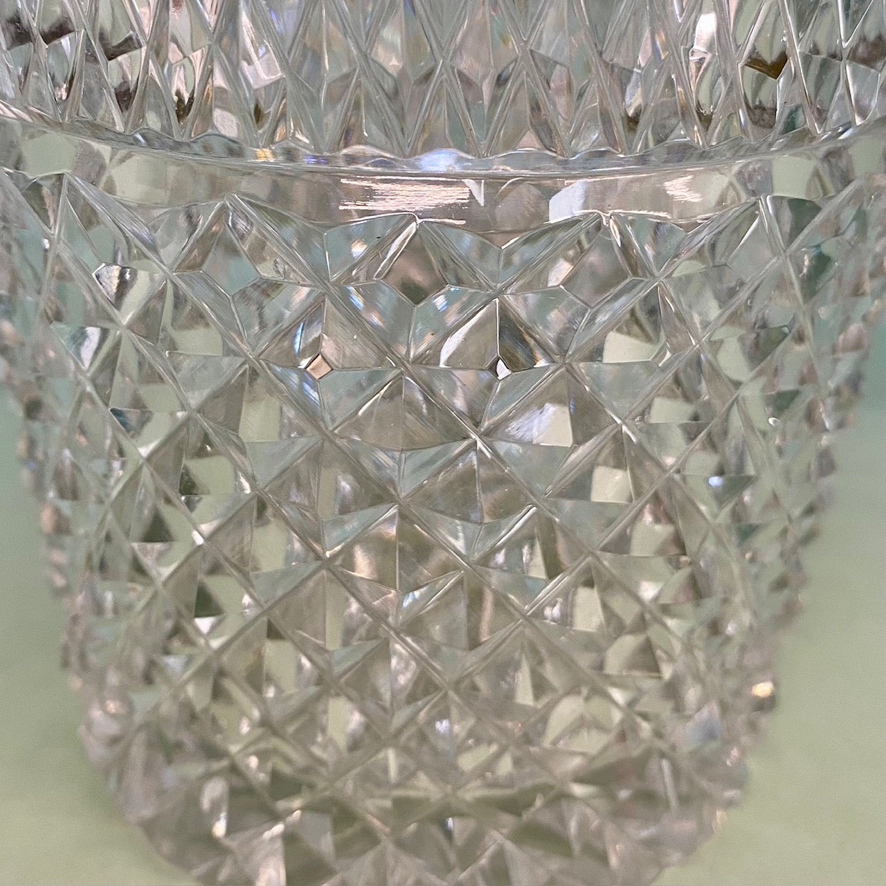1950's Val St Lambert Small Crystal Ice Bucket with Chrome Rim and Handle  B157