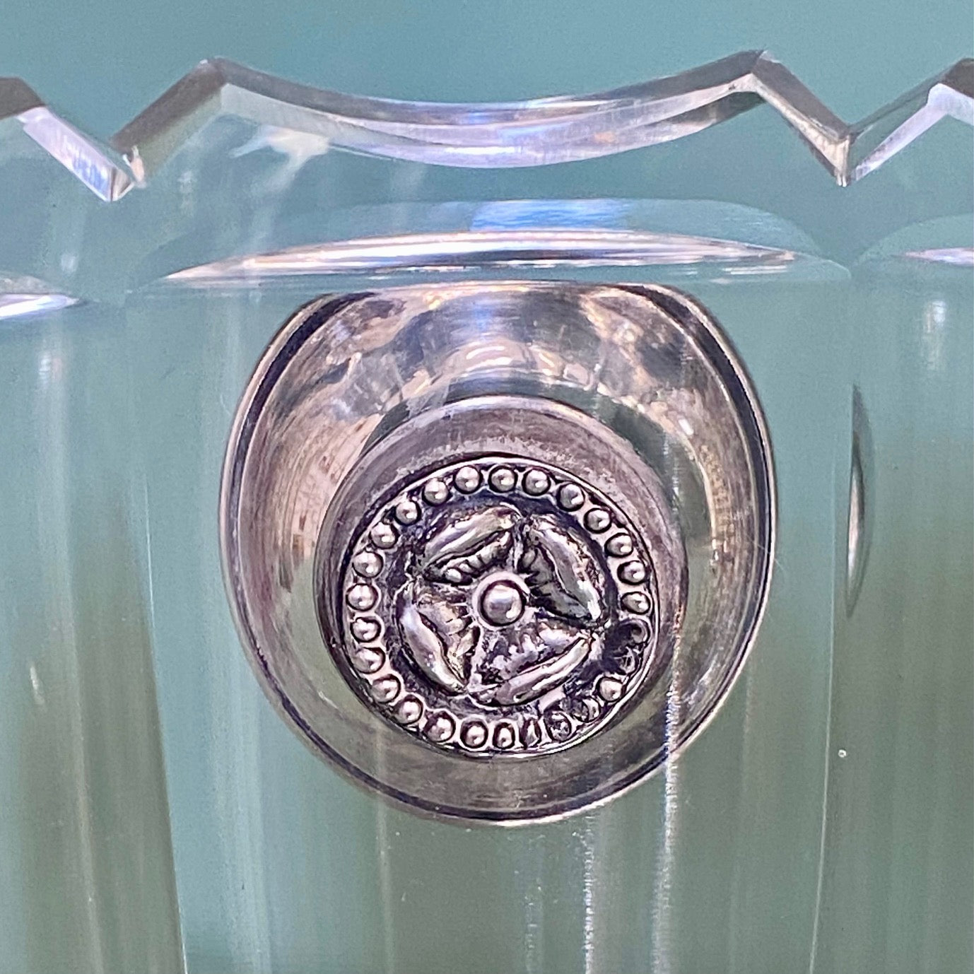 French Crystal Ice Bucket with Silver Handles and Matching Silver Tongs  I22