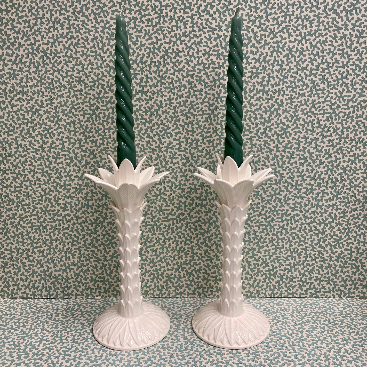 Pair Fitz & Floyd Palm Tree Candlesticks  E123