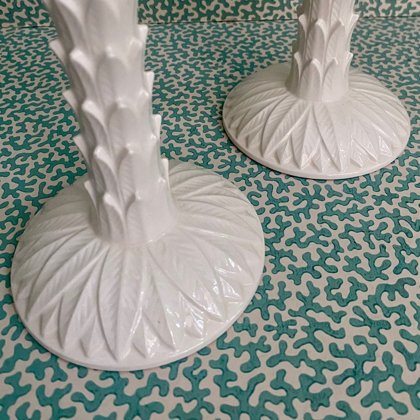 Pair Fitz & Floyd Palm Tree Candlesticks  E123