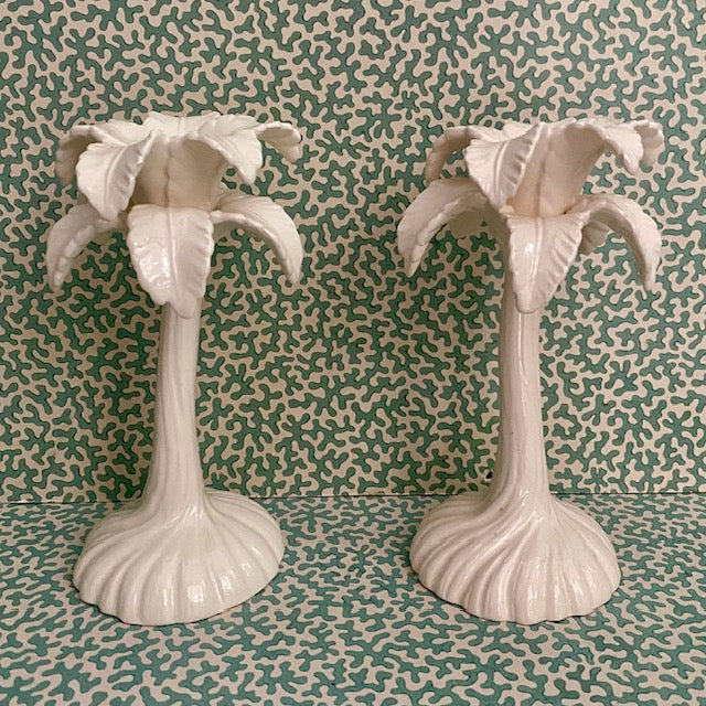 Pair Fitz & Floyd Palm Tree Candlesticks  E124