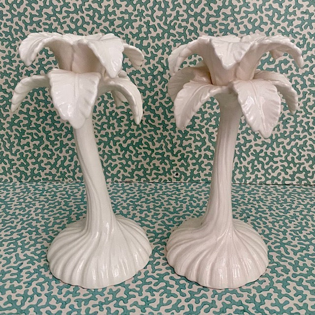 Pair Fitz & Floyd Palm Tree Candlesticks  E124
