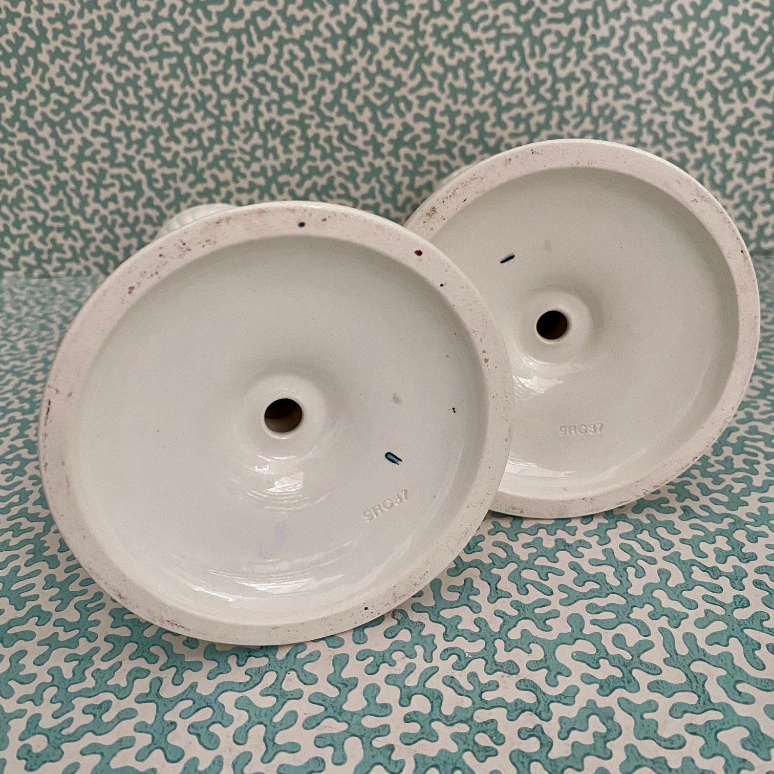 Pair Wedgwood Embossed Queensware Candlesticks  C148
