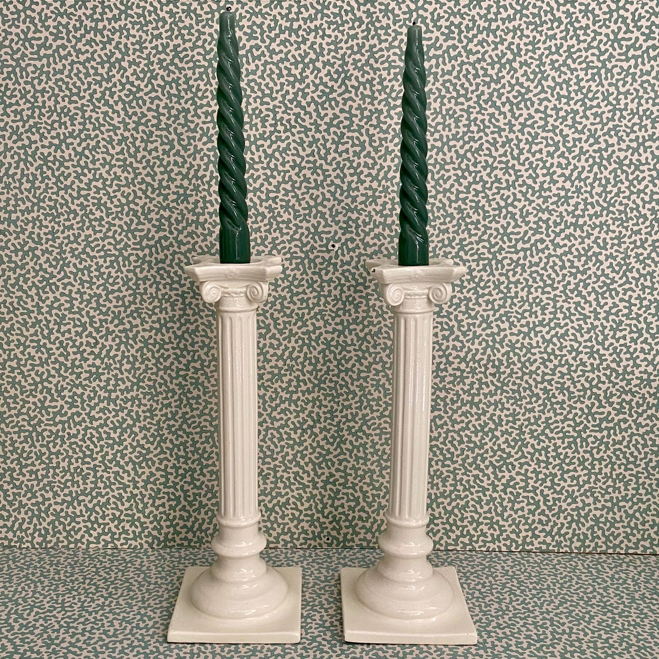 Large Pair Antique Corinthian Column Candlesticks C144