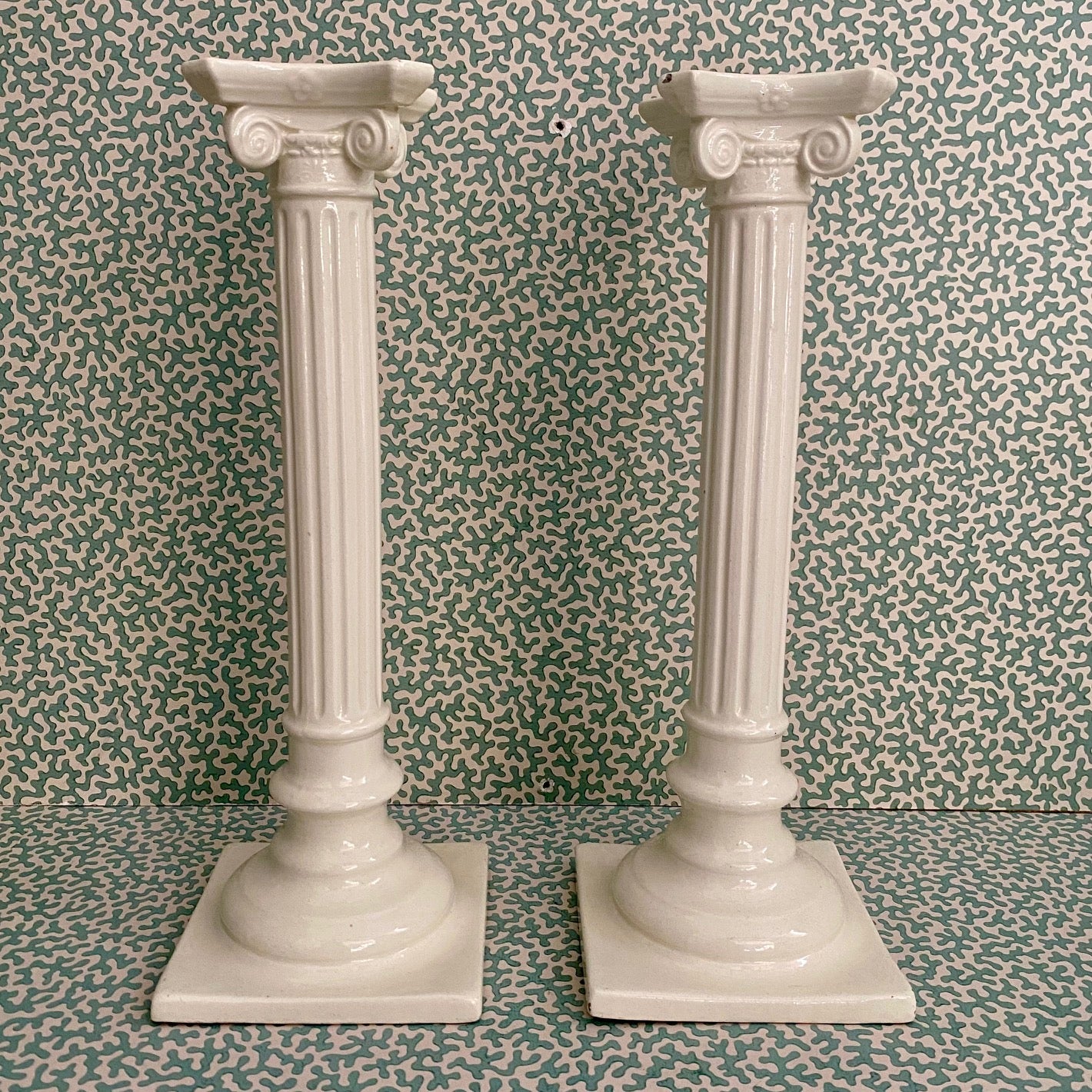 Large Pair Antique Corinthian Column Candlesticks C144