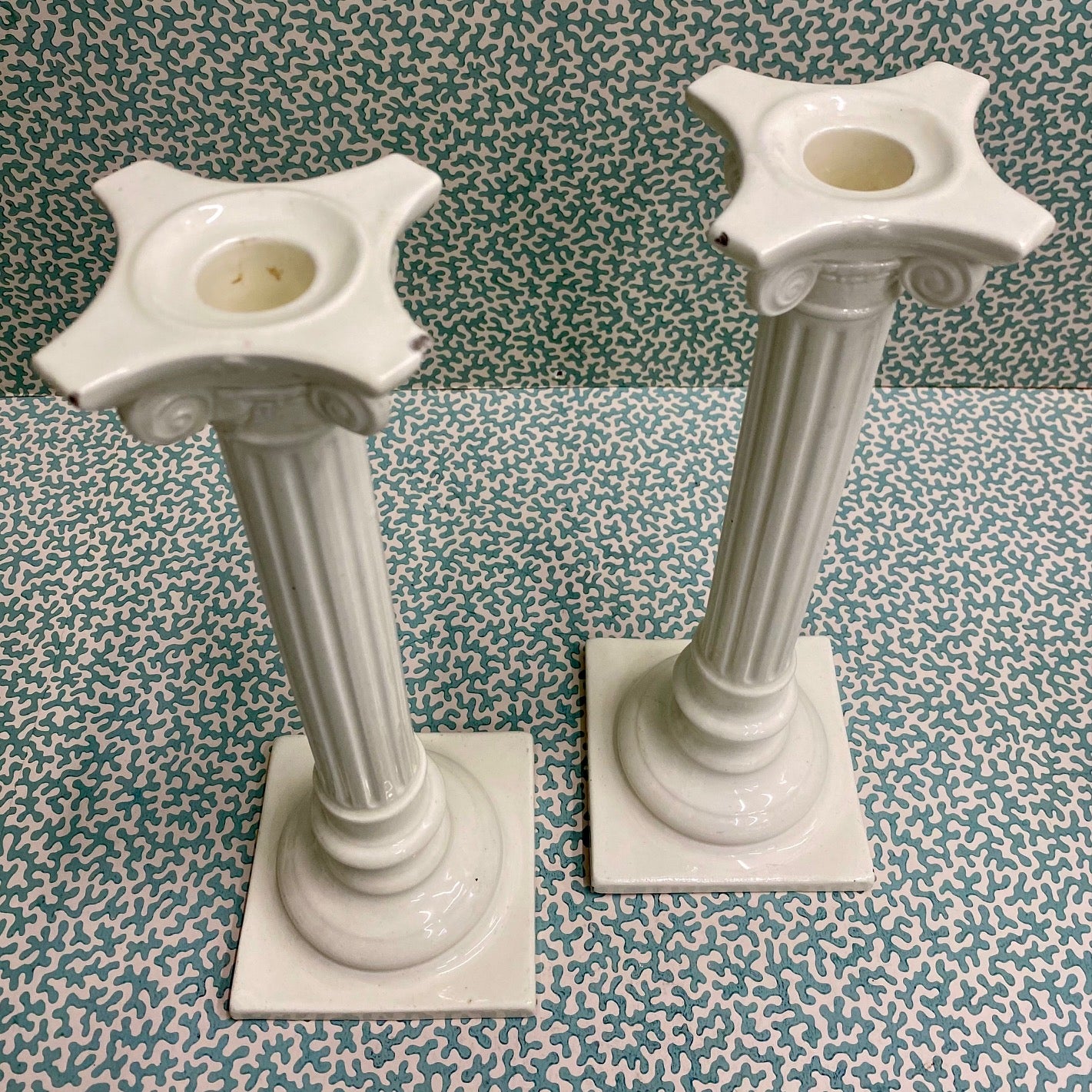 Large Pair Antique Corinthian Column Candlesticks C144