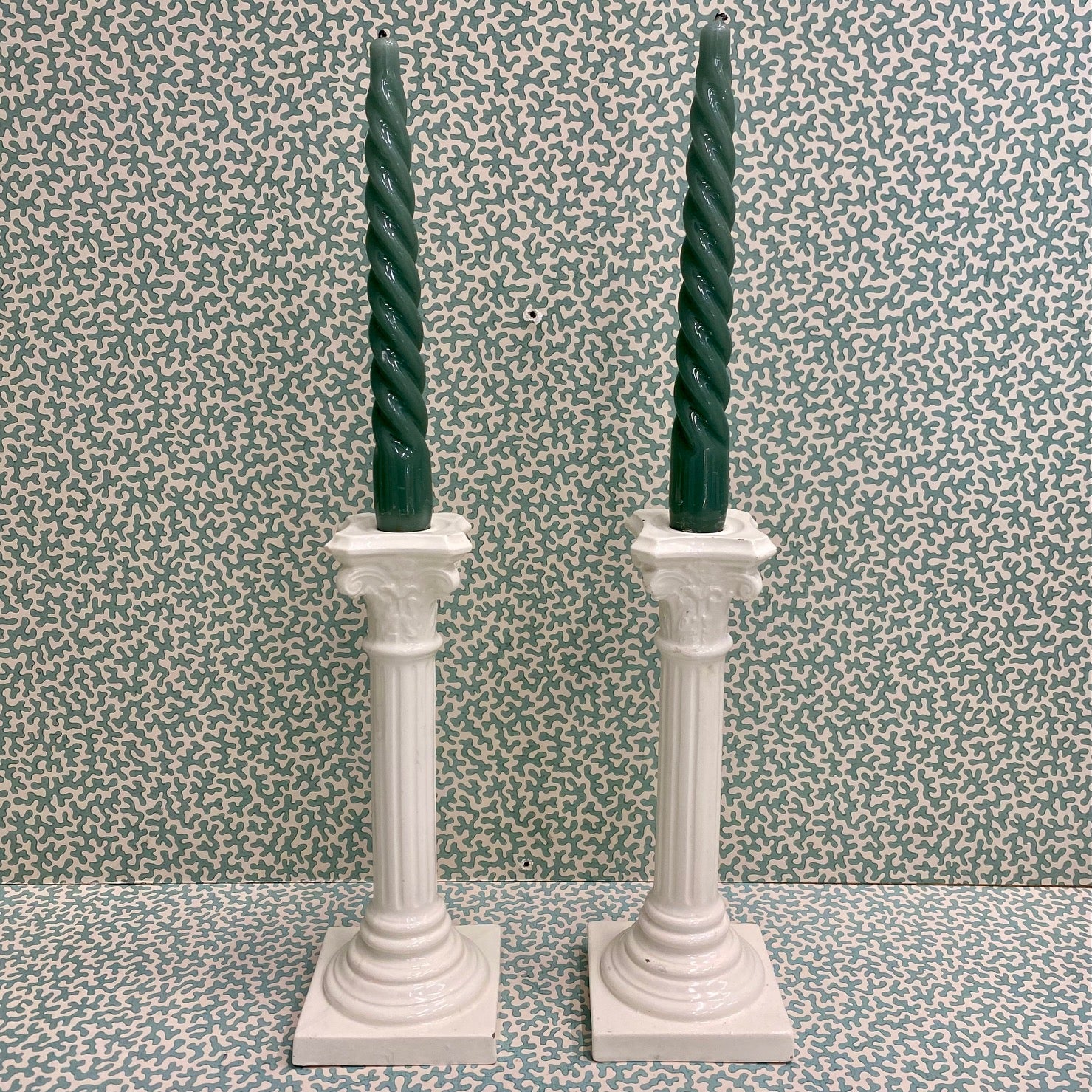 Pair Creamware Corinthian Candlesticks  C145