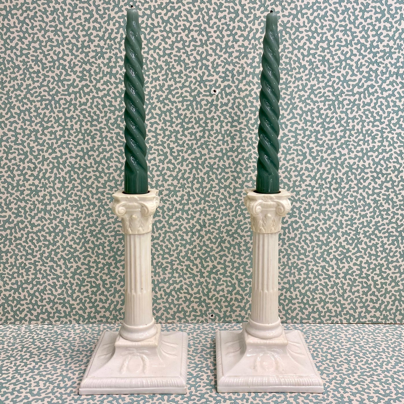 Pair Royal Worcester Corinthian Column Candlesticks  C146