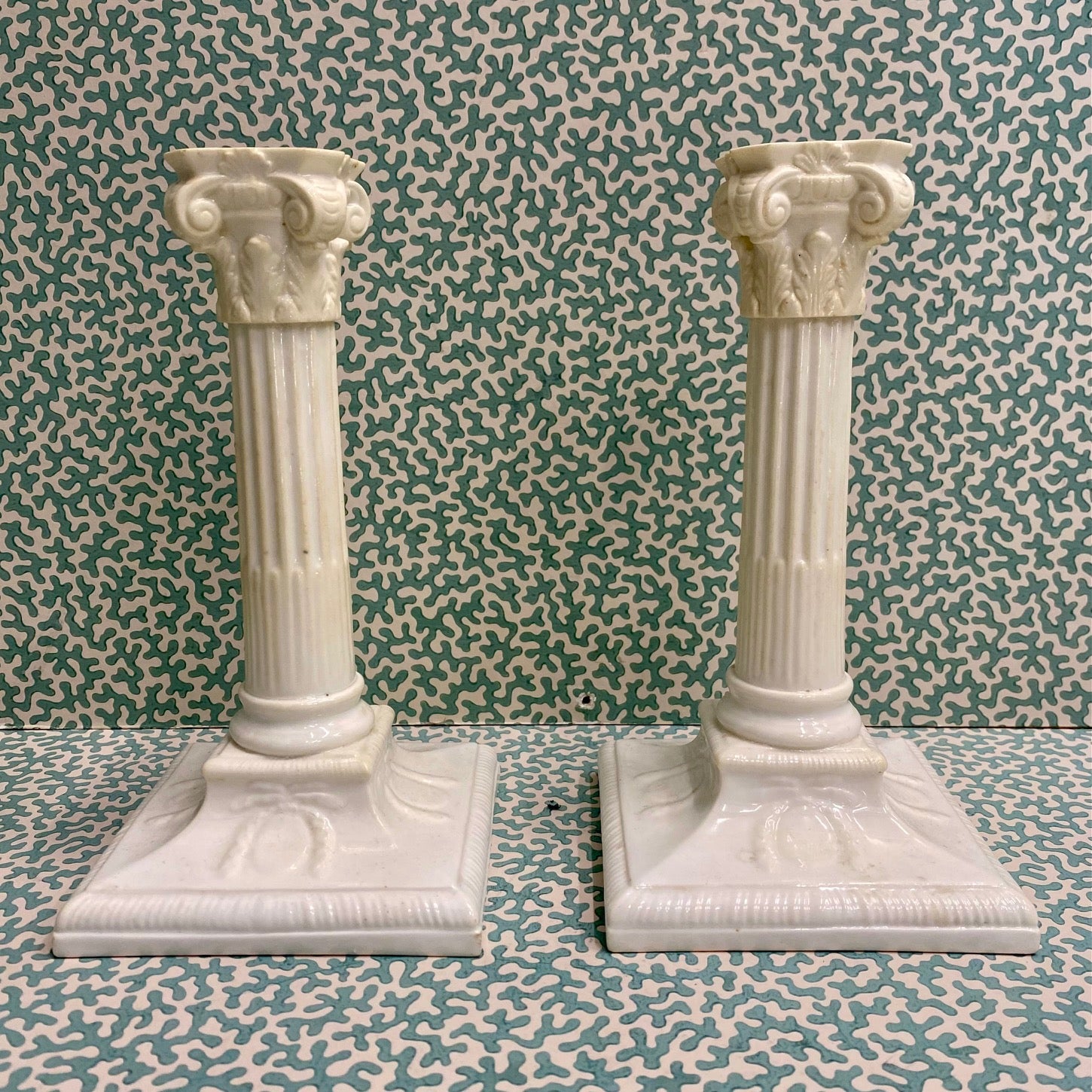 Pair Royal Worcester Corinthian Column Candlesticks  C146