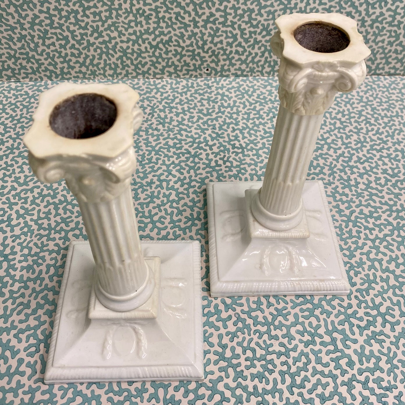Pair Royal Worcester Corinthian Column Candlesticks  C146
