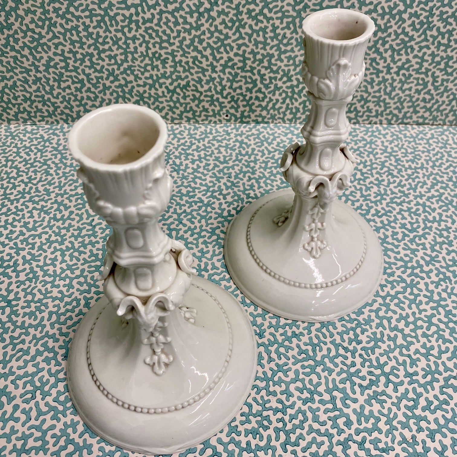 Superb Pair Nymphenburg Ram's Head Candlesticks  C147