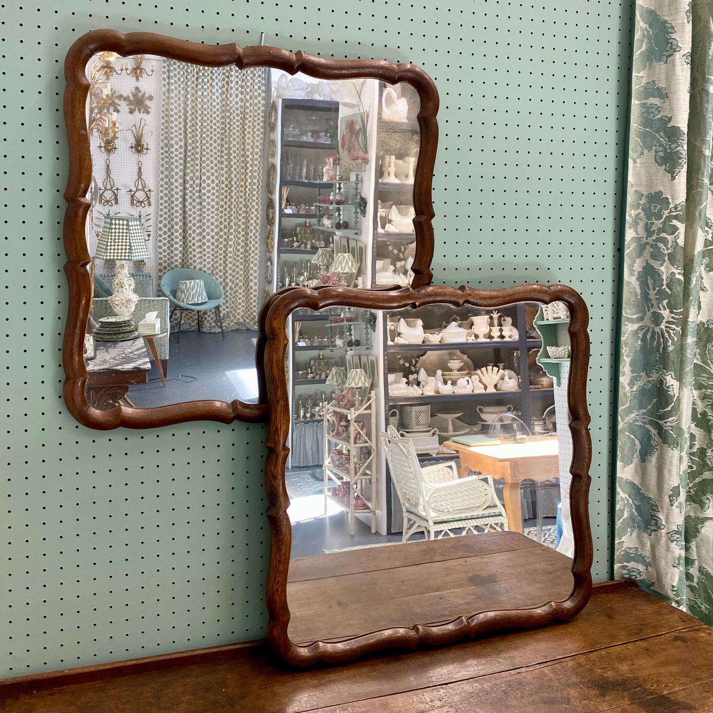 Pair French Oak Square Mirrors  E156