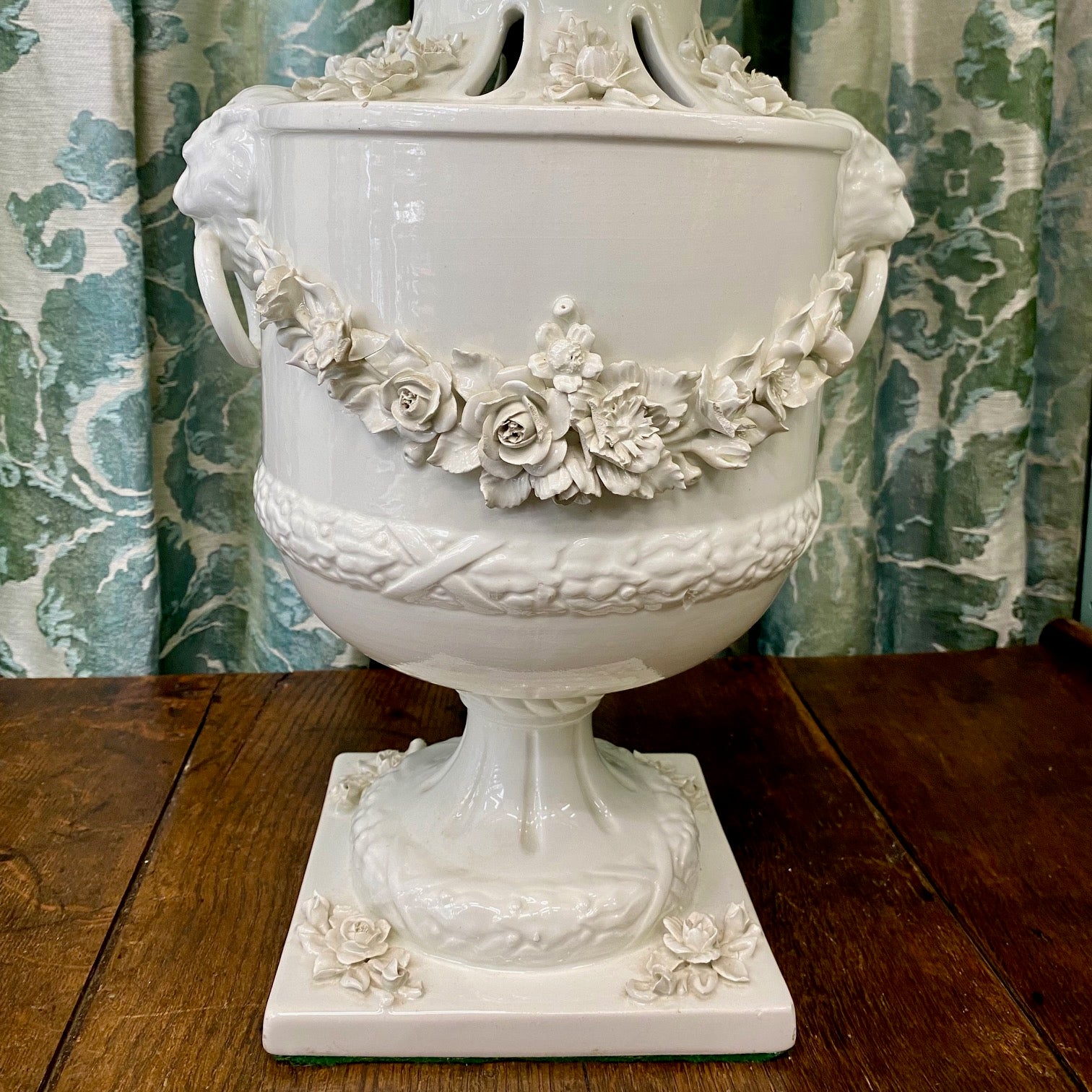 Large Urn Shaped Lamp with Floral Swag  F194