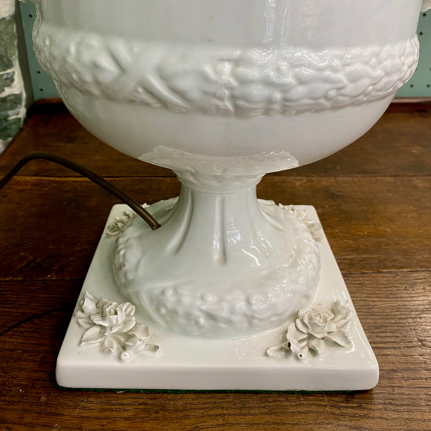 Large Urn Shaped Lamp with Floral Swag  F194