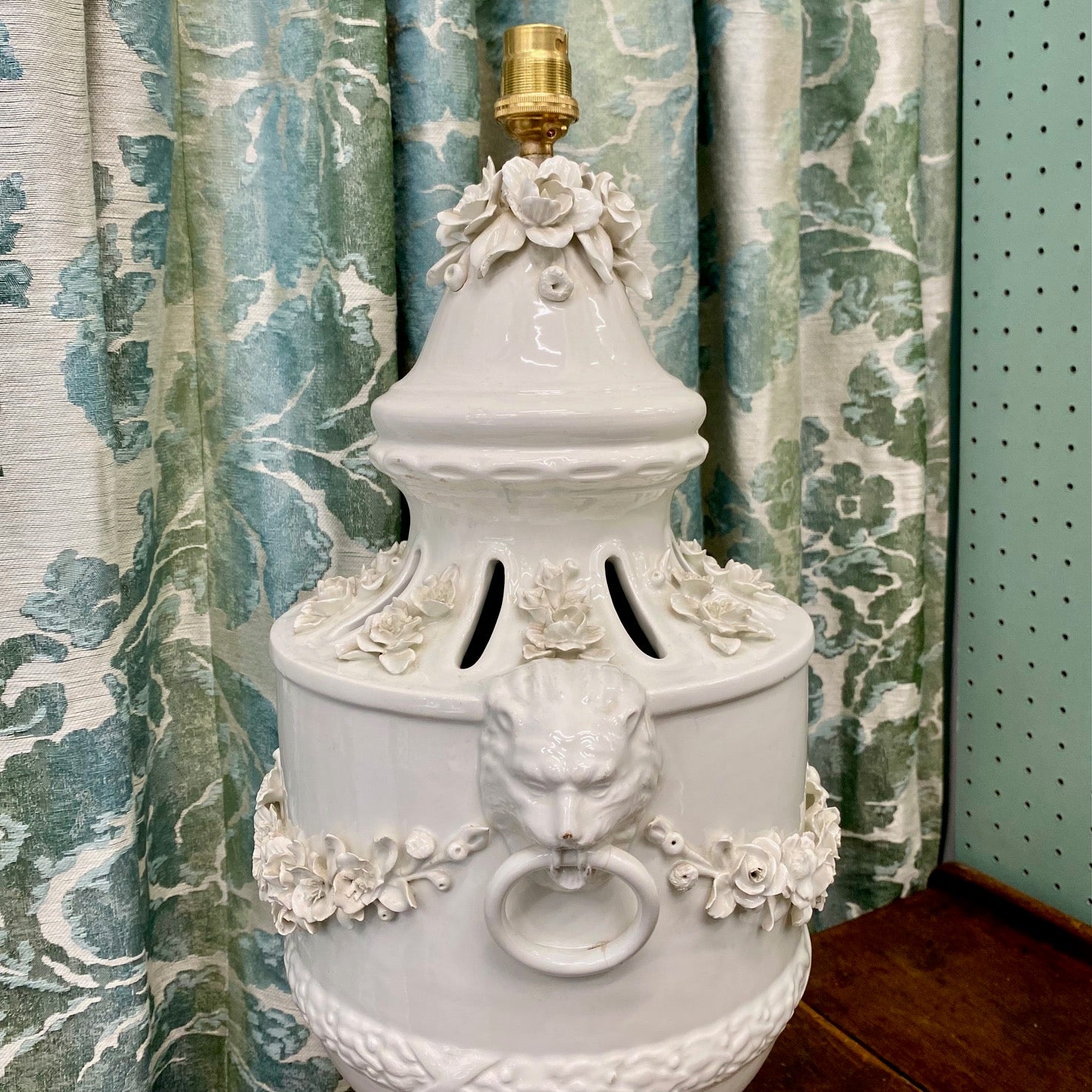 Large Urn Shaped Lamp with Floral Swag  F194