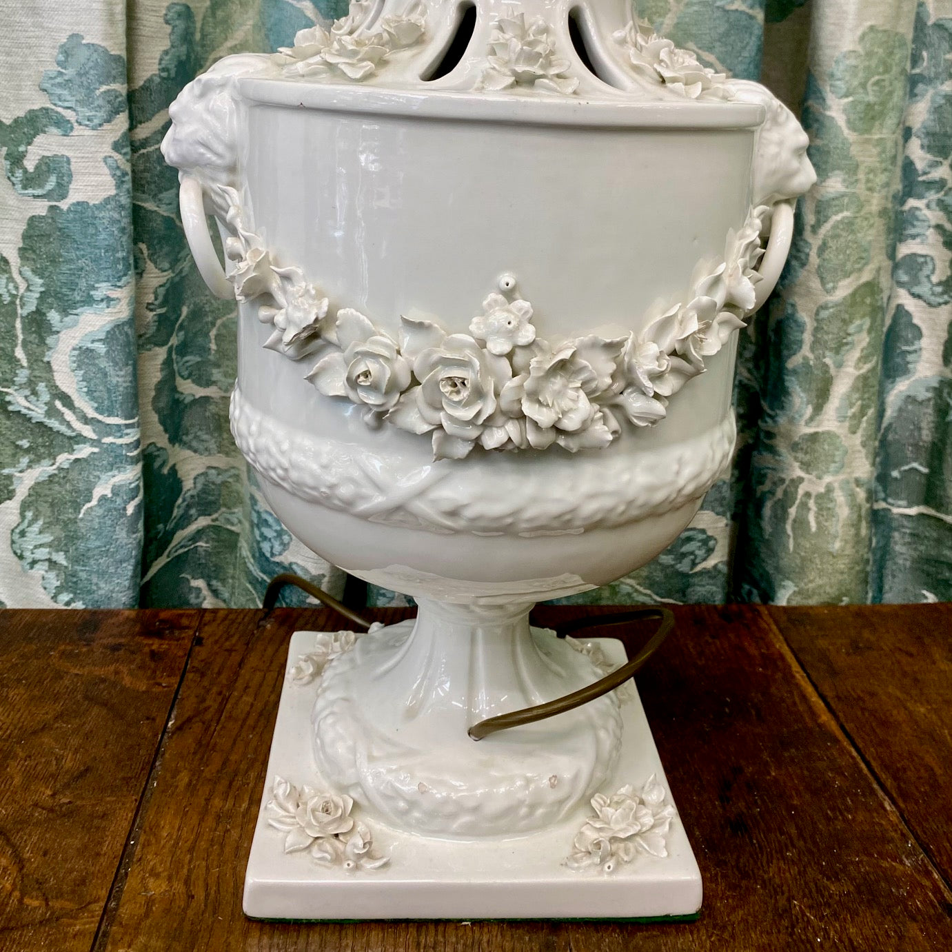 Large Urn Shaped Lamp with Floral Swag  F194