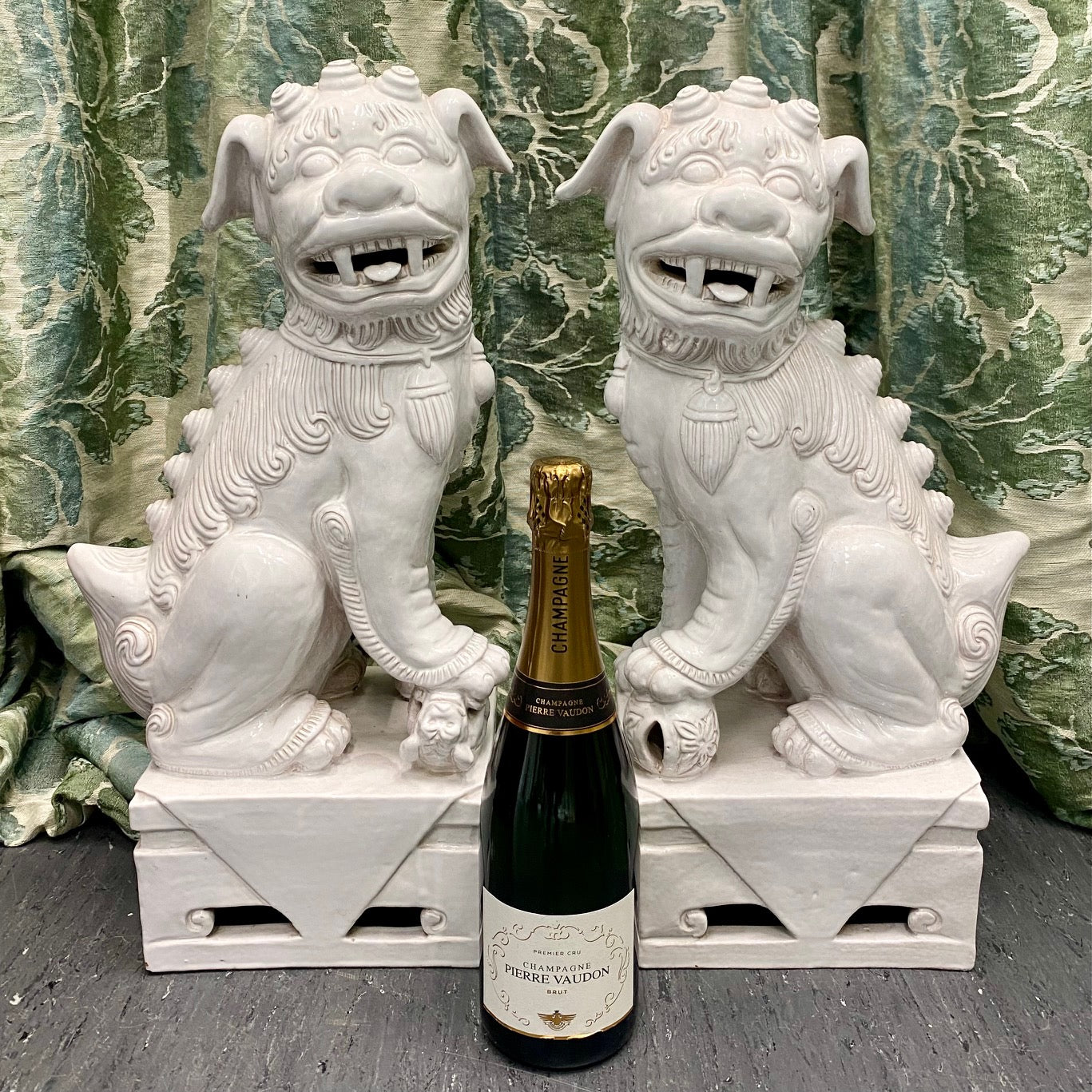 Pair Huge 1970's White Foo Dogs  A180