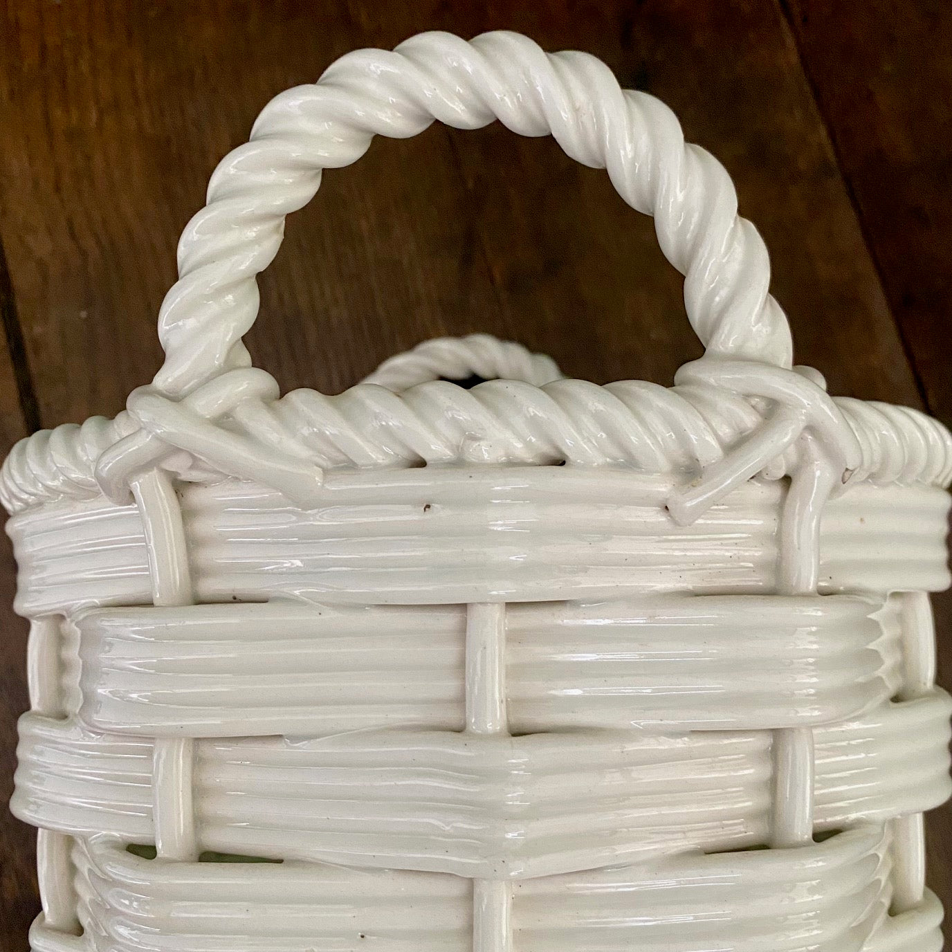 Fabulous White Basket Weave Ceramic Planter With Handles  C150