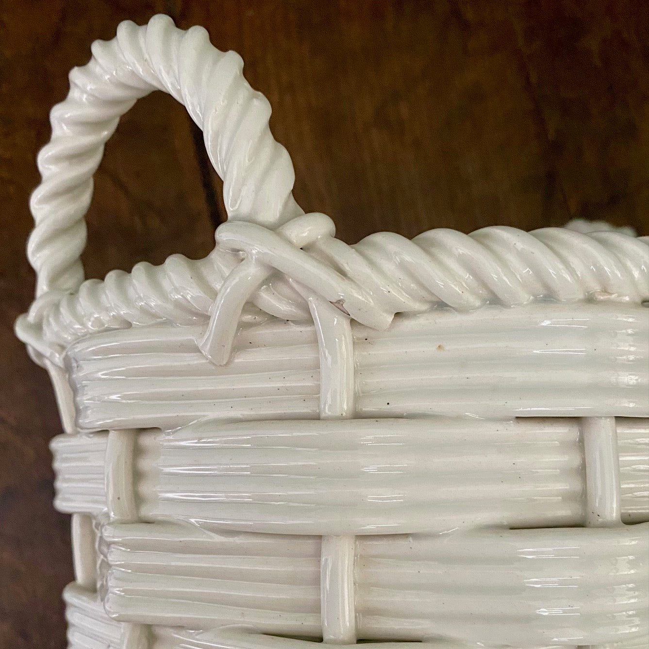 Fabulous White Basket Weave Ceramic Planter With Handles  C150