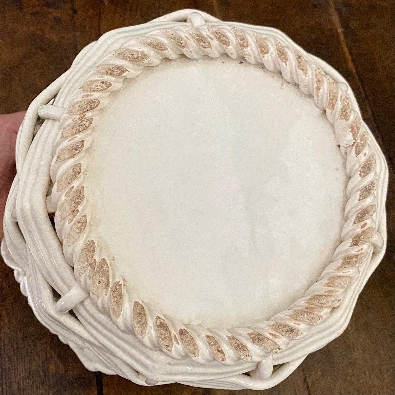 Fabulous White Basket Weave Ceramic Planter With Handles  C150
