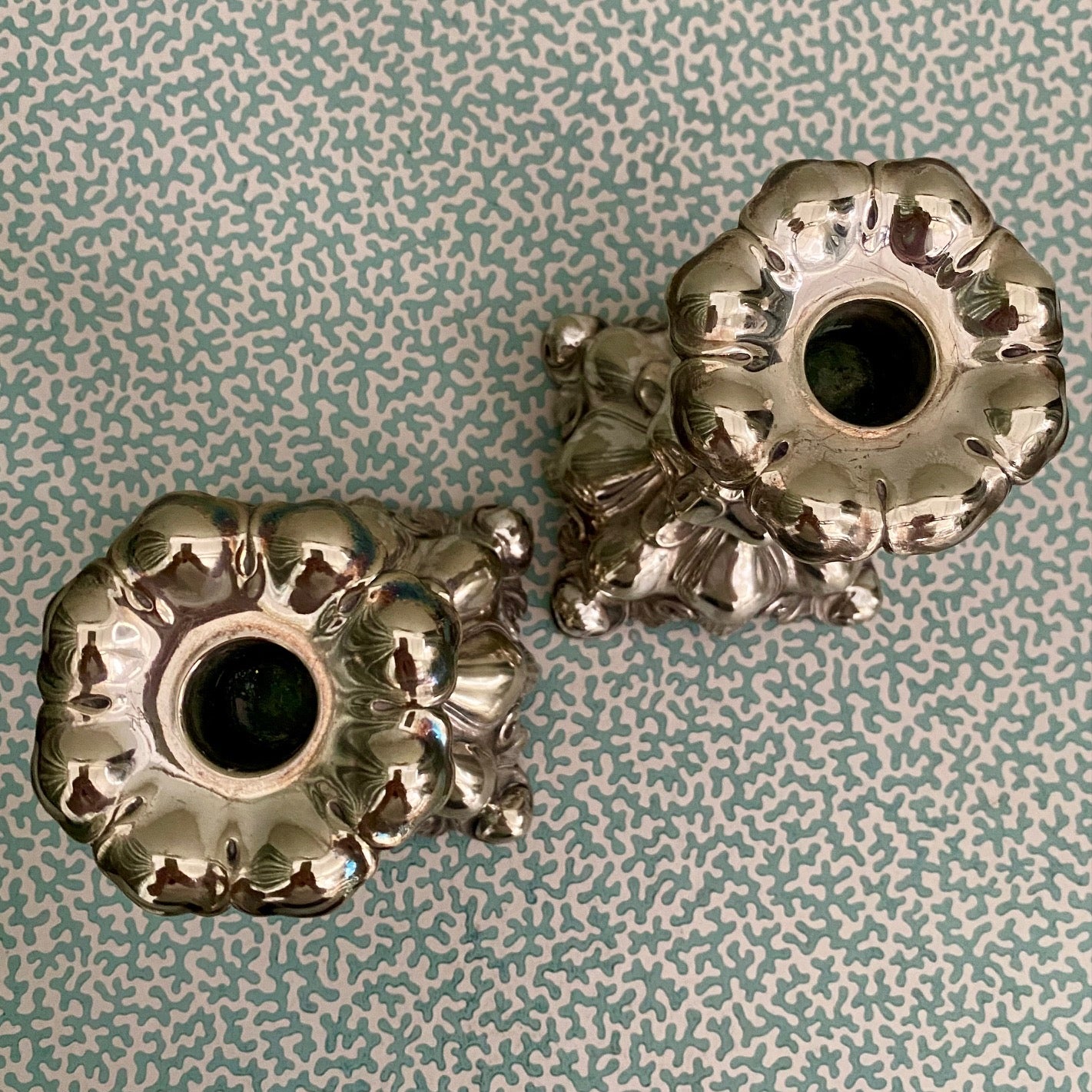 Pair Silver Plated Rococo Candlesticks  H156