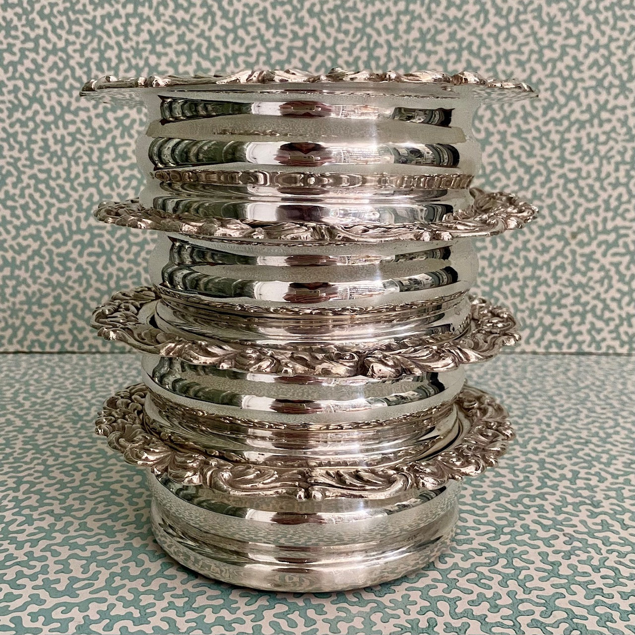 Set 4 Silver Plated Decorative Coasters  H157