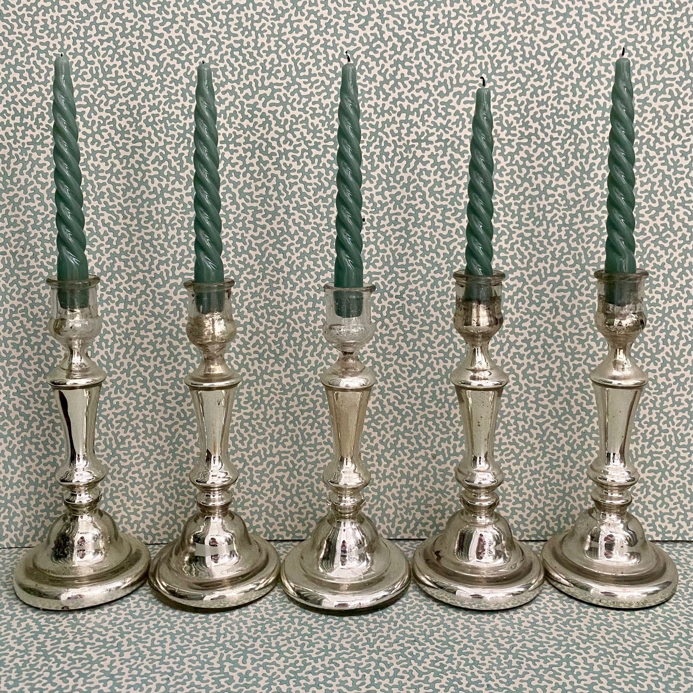 Set of 5 Mercury Glass Candlesticks  Z90