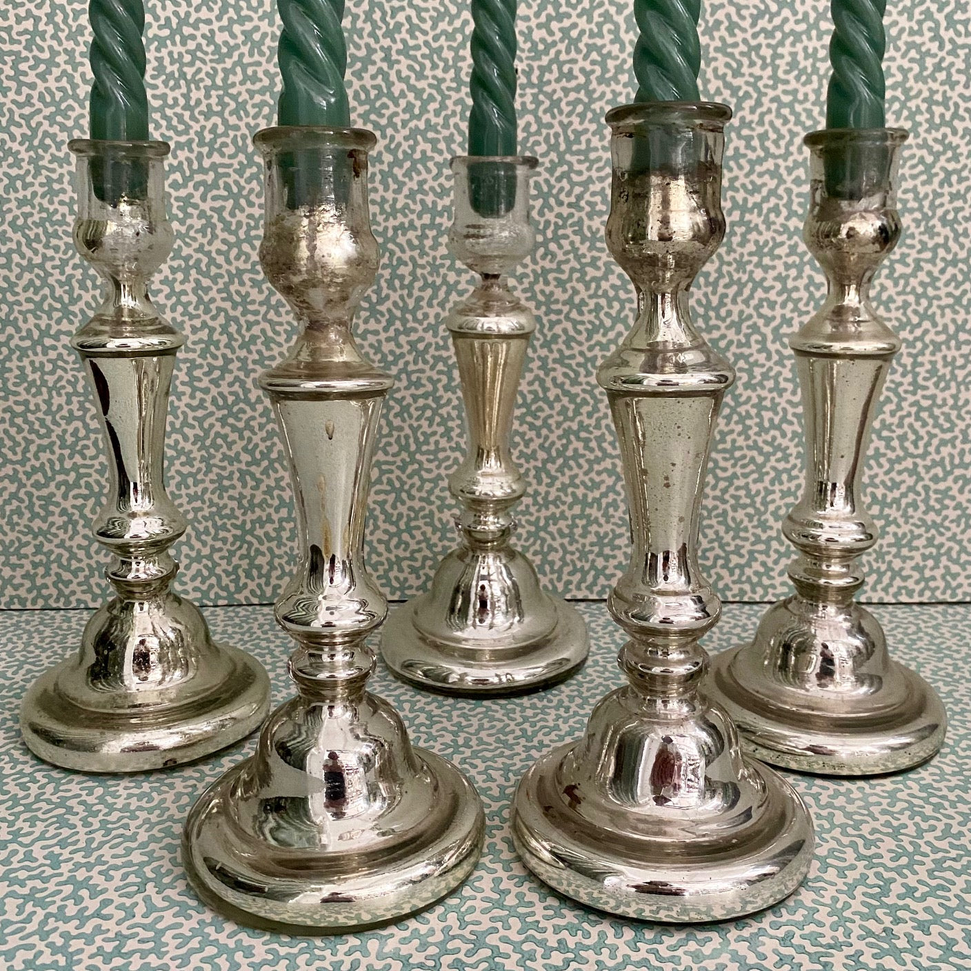 Set of 5 Mercury Glass Candlesticks  Z90
