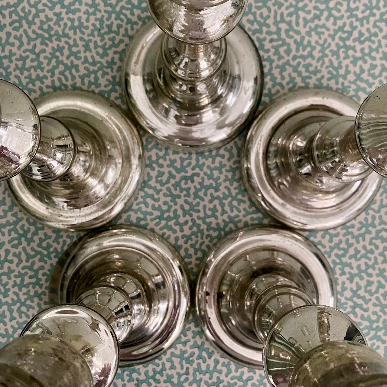 Set of 5 Mercury Glass Candlesticks  Z90