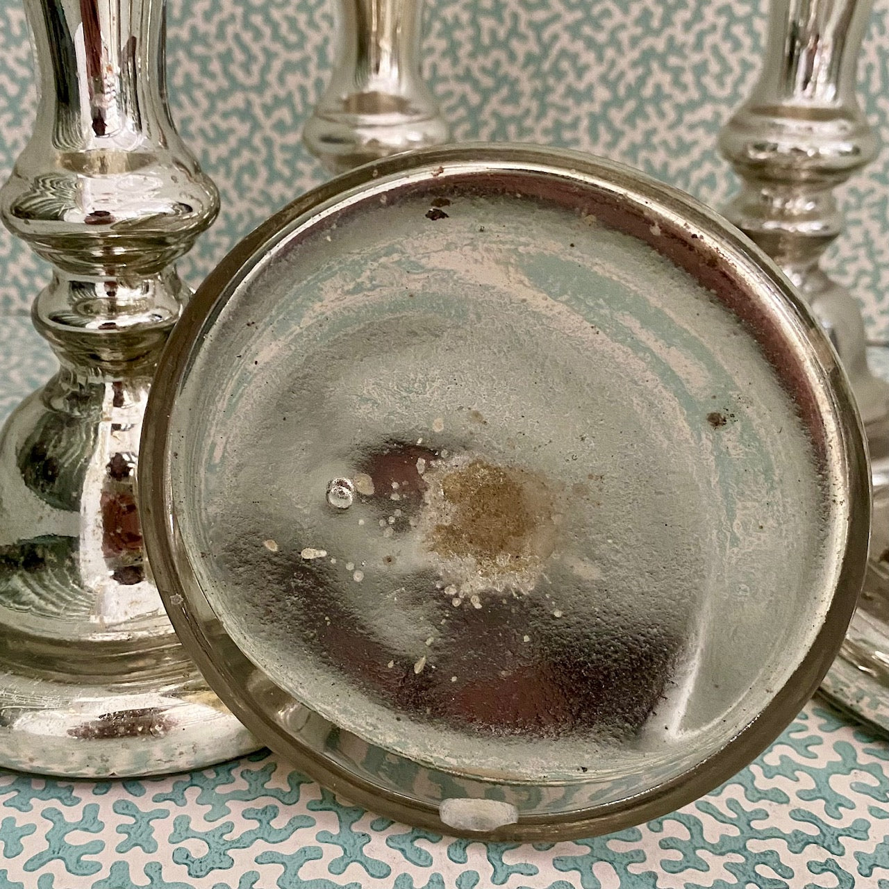 Set of 5 Mercury Glass Candlesticks  Z90