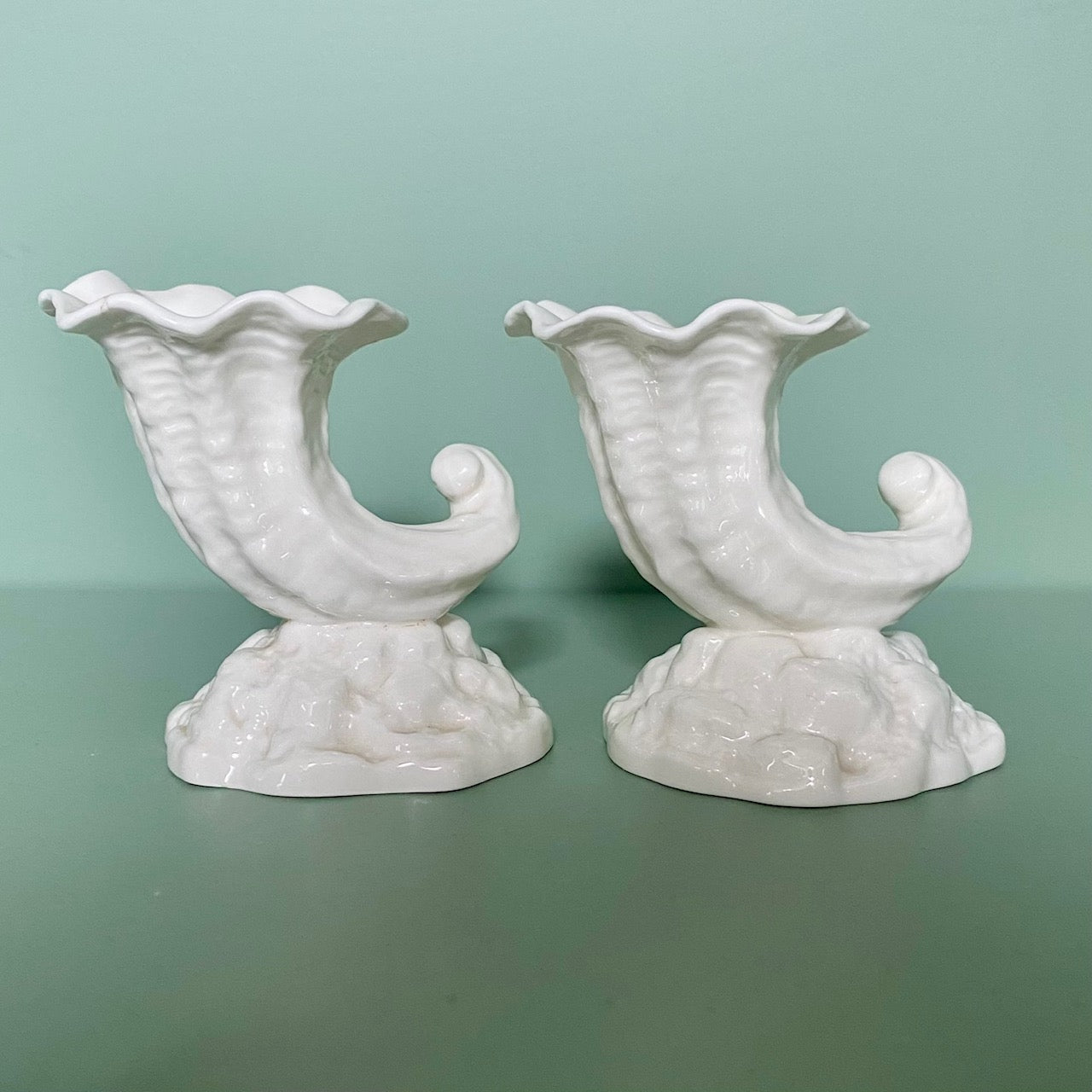 Collection of White Porcelain Shells on French Wooden Hanging Shelves  H180