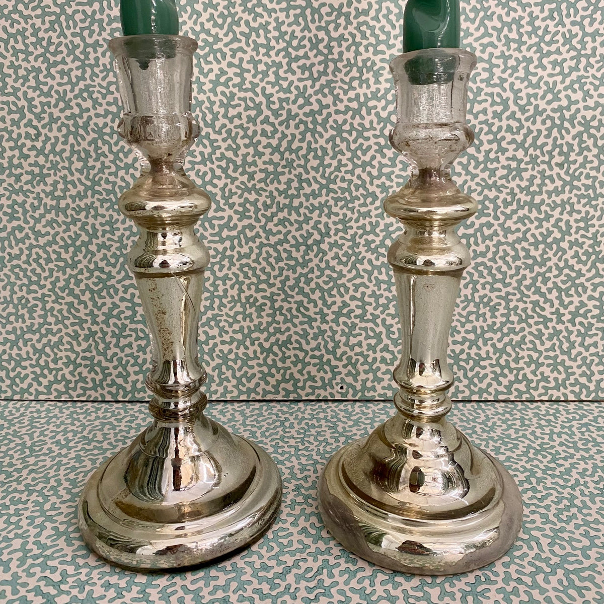 Pair Mercury Glass Candlesticks  C97
